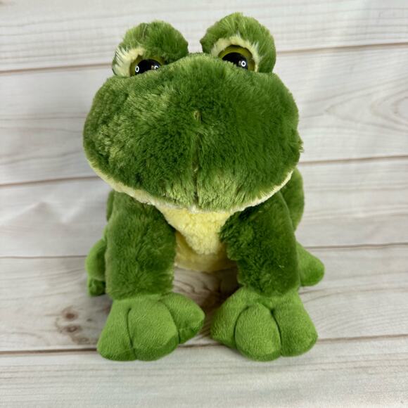 Toys R Us Plush Frog Stuffed Animal Green & Yellow Soft 2016 - 13" Long - Picture 1 of 4